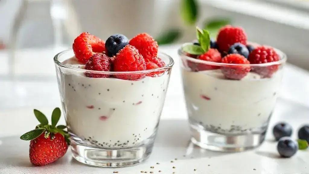 iogurte natural com chia e frutas vermelhas