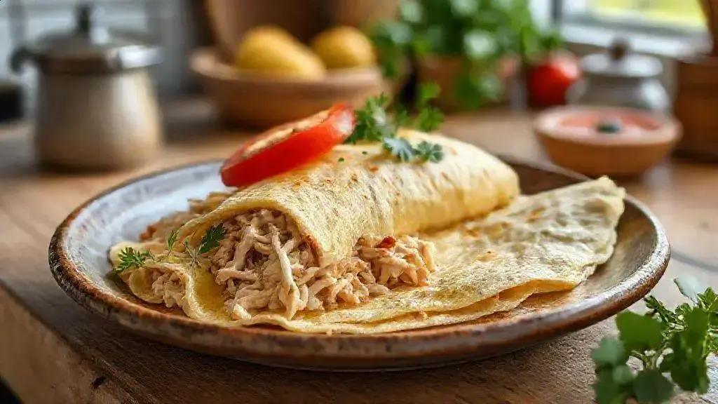 crepioca proteica com frango desfiado