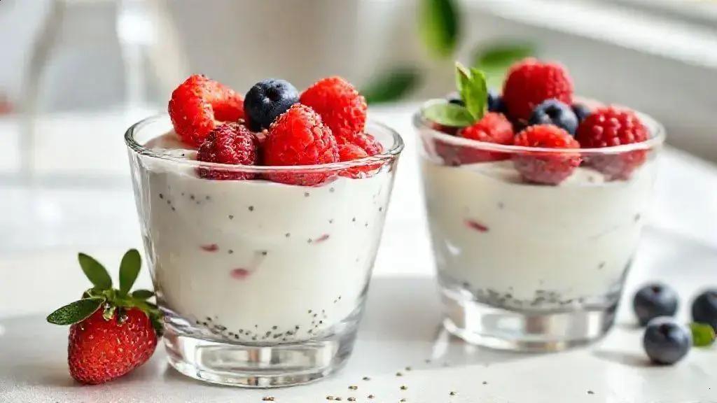iogurte natural com chia e frutas vermelhas