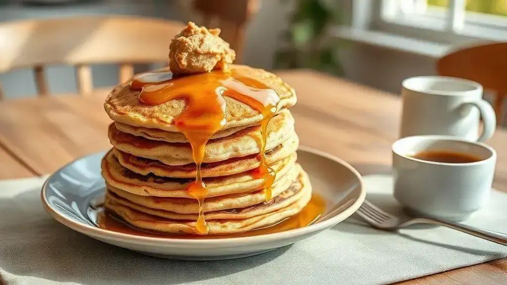Panqueca de aveia com pasta de amendoim e mel: energia sustentada para o dia a dia 1 panqueca de aveia com pasta de amendoim e mel