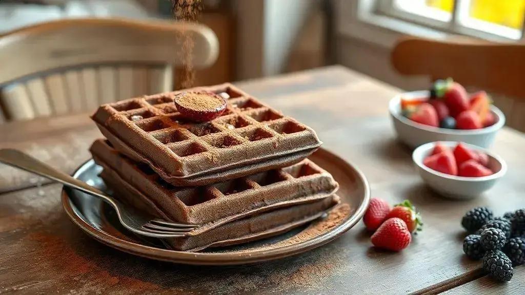 Waffle proteico de whey com cacau: café da manhã saudável, prático e rico em proteína 1 waffle proteico de whey com cacau