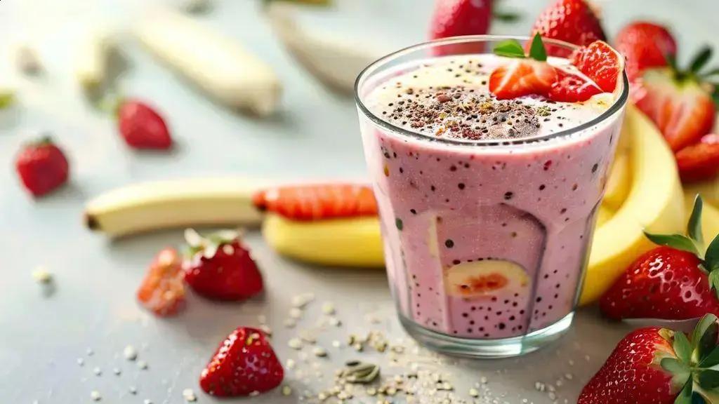 O toque da chia que transforma o smoothie proteico de morango em energia para a manhã 1 smoothie proteico de morango