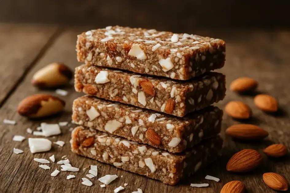 Barrinha de coco e nuts sem açúcar: lanche rápido, prático e que dá energia de verdade 1 barrinha energética de coco com nuts