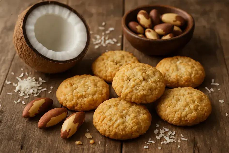 Cookie low carb de coco com castanha-do-pará: crocante, fácil e perfeito para matar a vontade de doce 1 cookie low carb de coco com castanha-do-pará