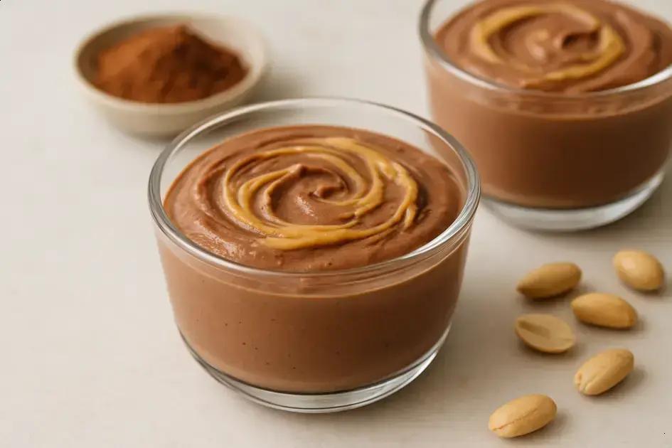 Creme doce proteico com pasta de amendoim: sobremesa cremosa, fit e saciante em minutos 1 creme doce proteico de chocolate com pasta de amendoim