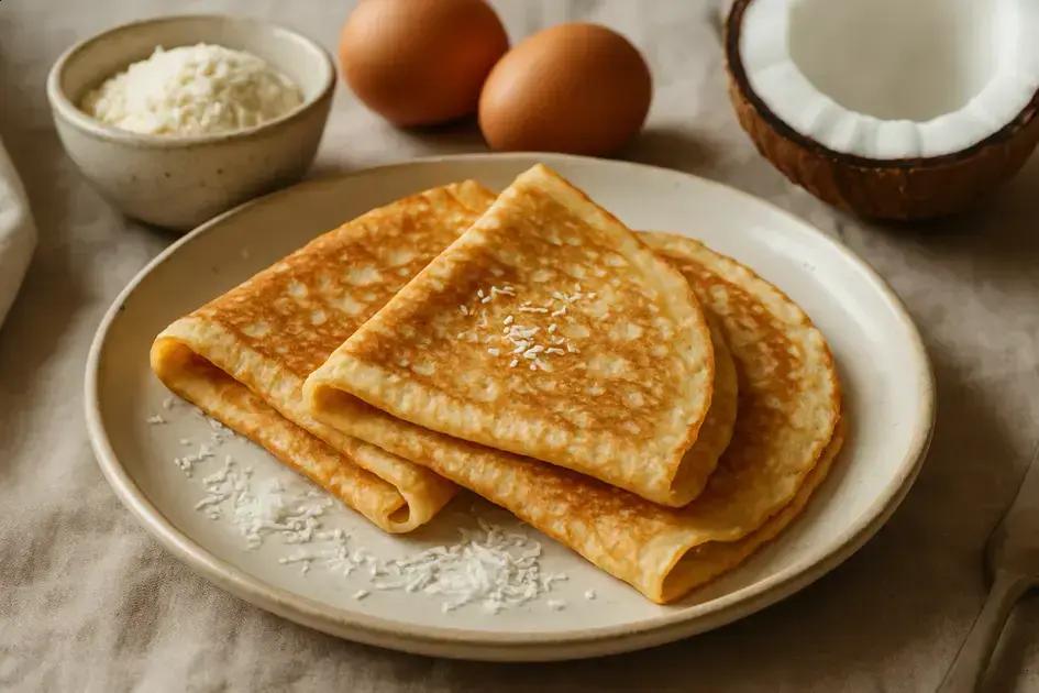 Crepe low carb de macadâmia com coco: fofinho, sem farinha branca e pronto em minutos 1 crepe low carb de farinha de macadâmia com coco