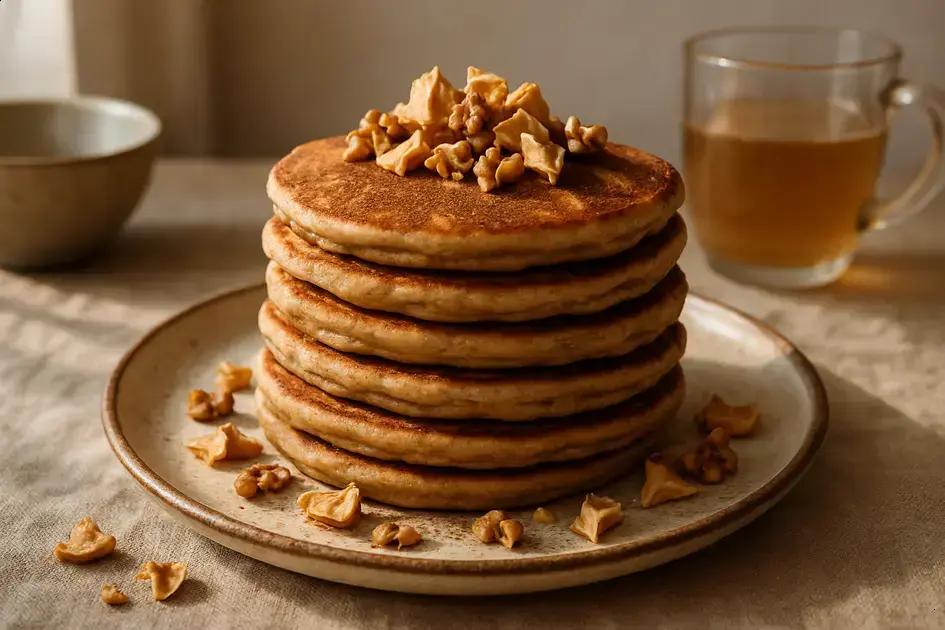 Panqueca de nozes com canela e maçã desidratada: energia e sabor para o café sem peso 1 panqueca de nozes com canela e maçã desidratada