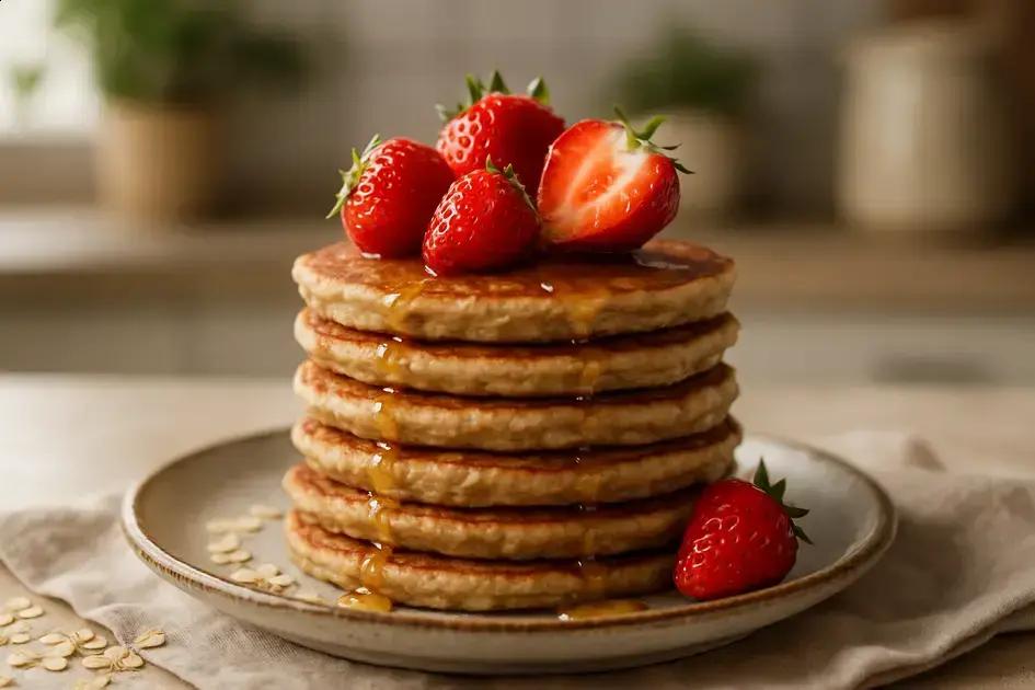 Panqueca proteica de morango com aveia: fofinha, doce natural e pronta em minutos 1 panqueca proteica de morango com aveia