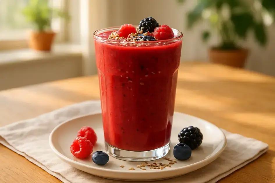Smoothie antioxidante de frutas vermelhas: energia rápida e leve para qualquer hora 1 smoothie antioxidante de frutas vermelhas com linhaça