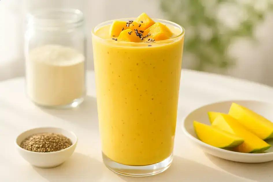Smoothie proteico de manga: cremoso, refrescante e pronto em 5 minutos 1 smoothie proteico de manga com whey